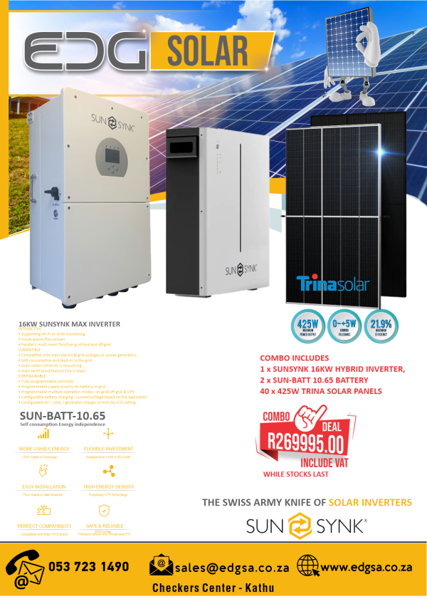 16KW SUNSYNK MAX INVERTER CHARGER COMBO KIT