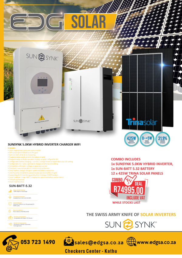 SUNSYNK 5.0KW HYBRID INVERTER CHARGER COMBO KIT