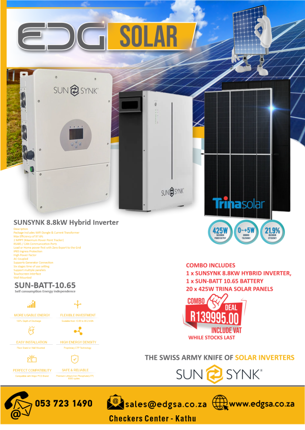 SUNSYNK 8.8kW HYBRID INVERTER CHARGER COMBO KIT